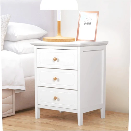 YIGOBUY 3 Drawer White Nightstand Wooden Large Night Stands with Gold Handle 19 Inch Modern Bedside Table for Bedrooms Mesa de Noche Blanca