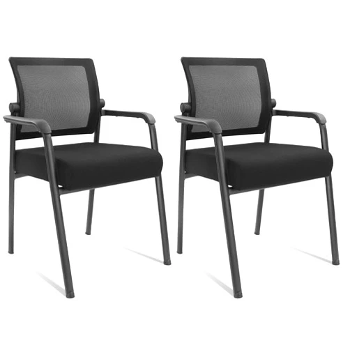 KLASIKA Ergonomic Mesh Back Stacking Chairs with Upholstered Fabric Thickened Seat, Reception Guest Chair with Breathable Base and Lumbar Support for School Church Office Conference Room, Black