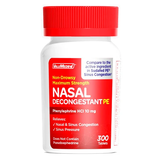 ValuMeds Nasal Decongestant PE Non-Drowsy for Adults | Maximum Strength Phenylephrine HCl 10mg to Relieve Sinus Pressure from Cold or Allergies | Comparable to Sudafed PE Congestion | 300 Tablets