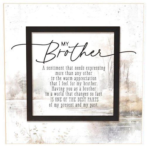 Dexsa My Brother Wood Plaque Wall Art 6 x 6.125 | Made in the USA | Wonderful Gift | Inspirational Sentiment | Metal Hanger and Easel on Back | Self-Standing or Wall Hanging