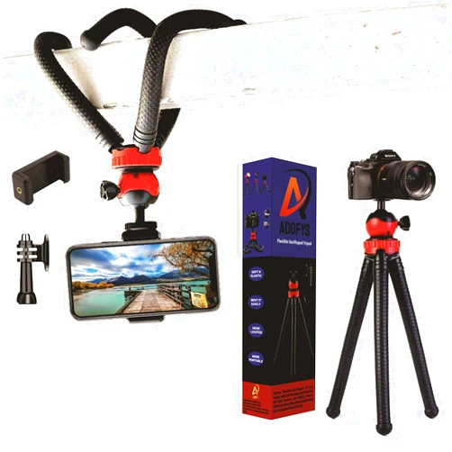 ADOFYS Camera Flexible Tripod, Cell Phone Tripod 12 Inch Gorilla Tripod Lightweight Bendable Tripod with Heavy Duty Smartphone Stand, Compatible for Action Camera etc. (With Holder And Tripod Adapter)