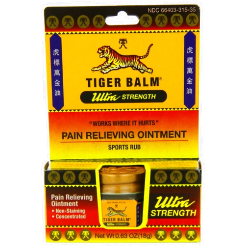 Tiger Balm Pain Relieving Ointment, Non-Staining, Ultra Strength, 0.63 Ounces (Pack of 2)