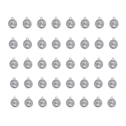 Ruwado 50 Pcs Round Mini Face Charms for Jewelry Making Small 9.6 x 7.8 mm Metal Kits for DIY Crafting Project Necklace Bracelet Key Chain (Antique Silver)