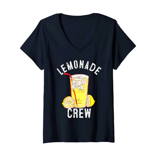 Funny Lemonade Stand Boss Crew Cute Gift Company Womens Lemonade Crew Gift Funny Sour Lemon Bitter Ice Cold Drink V-Neck T-Shirt