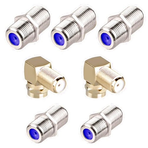 VCELINK 3GHz Coaxial Cable Connector 5-Pack Bundle with Right Angle F-Type Coaxial RG6 Adapter 2-Pack