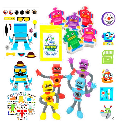 Super Secret Surprise Sack 120 Pc Robot Birthday Party Favors for Kids Pack (Great for Goodie Bags for Kids Birthday, Return Gifts for Kids Birthday, Boys Party Favors, Robot Party Supplies & Robot Stocking Stuffers)