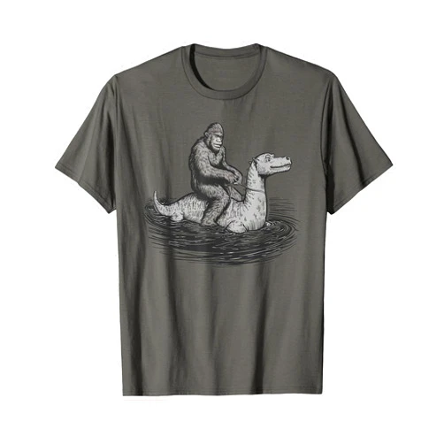 Bigfoot Sasquatch Riding Loch Ness Monster tees Bigfoot Sasquatch Riding The Loch Ness Monster Funny BigFoot T-Shirt
