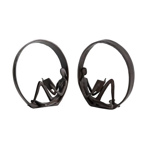 Danya B. Contemporary Encircled Male & Female Reader Cast Iron Sculpture Bookend Statues (Set of Male and Female) (ZI156XX)