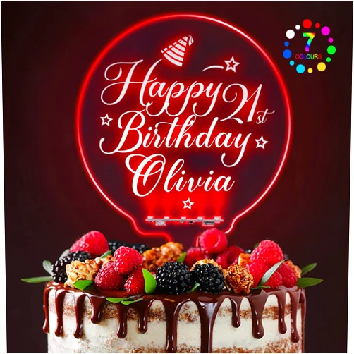 EDSG Personalized Happy Birthday Cake Toppers 7 Colors LED Light Up Cake Topper Birthday Party Cake Decorations Acrylic Cake Topper for 1st 10th 16th 18th 20th 21st 30th 40th 50th 60th(Design 1)
