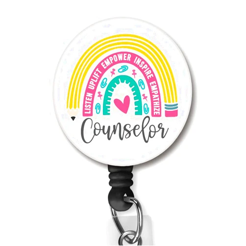 Yzkkbi Counselor Rainbow Retractable Badge Reel ID Card Badge Holder with Alligator Clip Name Badge Holder Office Employee Name Badge