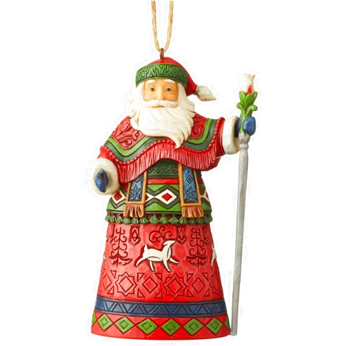 Enesco Jim Shore Heartwood Creek Eleventh Annual Lapland Nordic Santa with Staff Hanging Ornament, 4.75 Inch, Multicolor