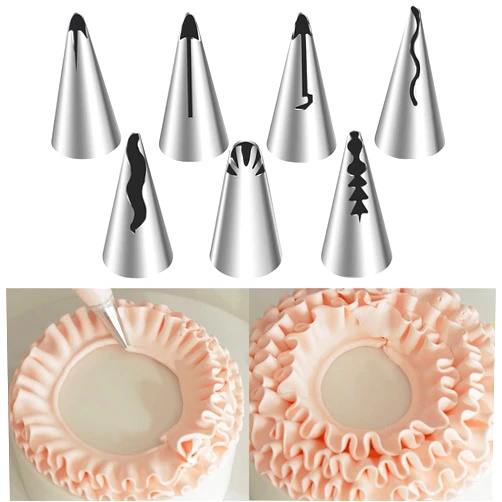 Suuker 7 Pieces Pleated Skirt Piping Nozzles Set, Stainless Steel Russian Nozzles Tips Piping Set For Pastry Fondant,Cake Decorating Supplies Baking Set Tools