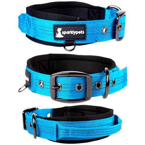 SparklyPets Heavy Duty Dog Collar with Handle for Medium and Large Dogs – Professional Collar with Reflective Stitches, Soft Handle & Nickel-Plated Buckle (Medium (14,5