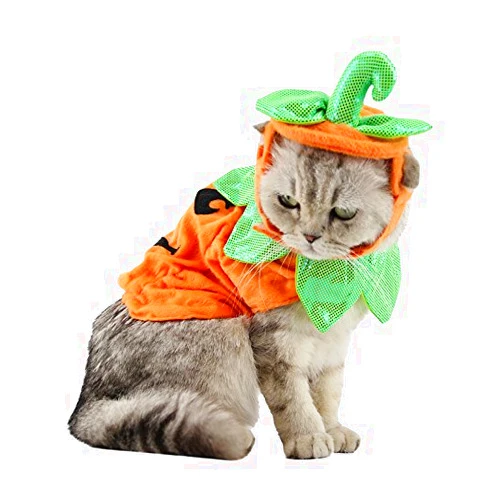 ANIAC Pet Pumpkin Costume Cat Halloween Hat Cloak Sets Puppy Poncho Dog Halloween Cosplay for Kitty Small Medium Sized Dog