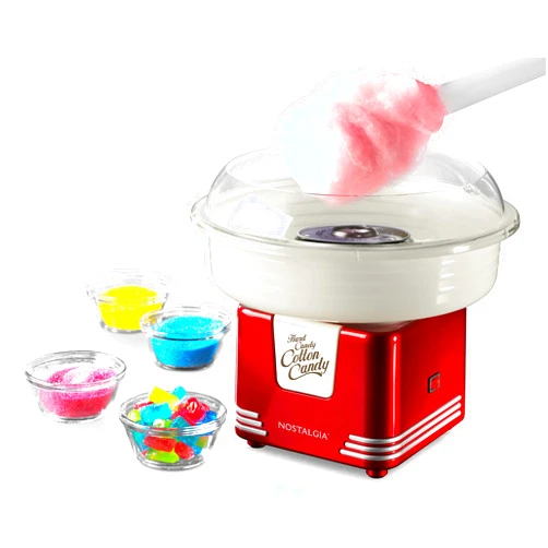 Nostalgia Cotton Candy Machine - Retro Cotton Candy Machine for Kids with 2 Reusable Cones, 1 Sugar Scoop, and 1 Extractor Head – Red