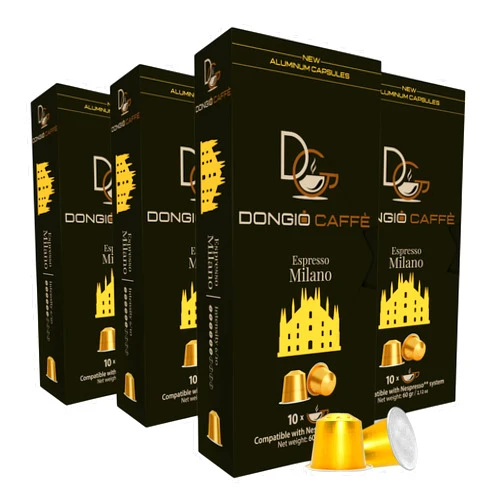 DONGIO CAFFE Dongiò Caffè Espresso Milano, 40 Count Of Single-Serve Aluminum Coffee Capsules Compatible With Nespresso Original Machines, Med-Light Roast - Intensity 6/10