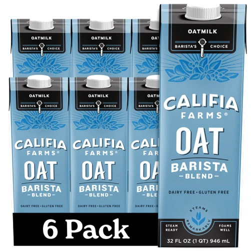 Califia Farms - Oat Barista Blend Oat Milk, 32 Oz (Pack of 6), Shelf Stable, Dairy Free, Plant Based, Vegan, Gluten Free, Non GMO, High Calcium, Milk Frother, Creamer, Oatmilk
