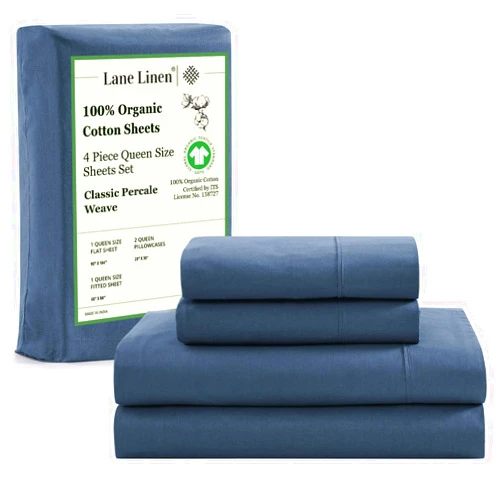 LANE LINEN Queen Sheets Set, 4Pc 100% Organic Cotton Bed Sheets Queen Size, Soft Sheets, Percale Weave, Luxury Hotel Sheets Queen Size, Breathable Queen Sheets Deep Pocket Upto 15