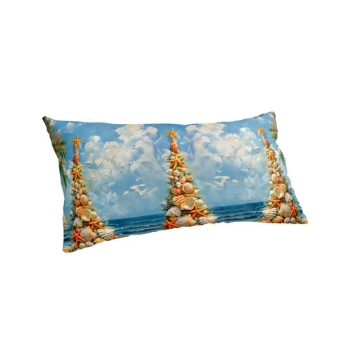 BOBOWUNY Coastal Christmas Tree Pillow Covers King Size, Soft Bed Throw Pillowcases Breathable Cooling Long Lumbar Body Pillow Sham Cover for Bed Sofa 20x40 Nautical Beach Seaside Xmas