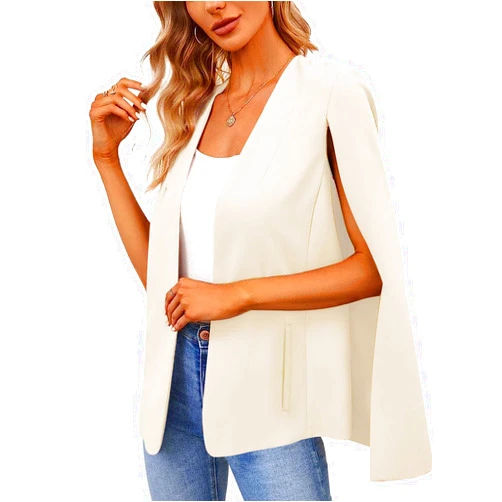 EGOCKAL Women's Cape Blazer Split Long Sleeve Open Front Blazer Jacket Business Casual Suit Tops Cardigan Coats