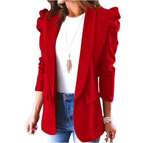 KIRUNDO Women's 2026 Spring Fall Casual Blazers Puff Sleeve Lapel Open Front Work Suit Office Blazer Jackets with Pockets