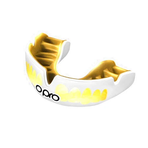 OPRO Power-Fit Ultimate Level Adult and Youth Sports Mouthguard with Case, Gum Shield for Boxing, Rugby, Hockey, Lacrosse, MMA, and Other Contact and Combat Sports (Youth, Teeth White/Gold)