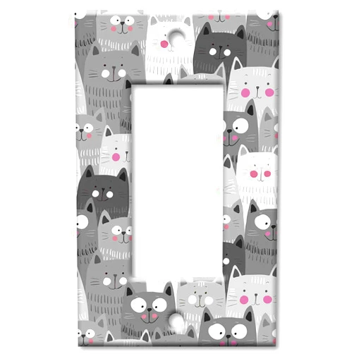 Art Plates 1-Gang Rocker (Decora) OVERSIZE Switch Plate - OVER SIZE Decorative Metal Wall Plate - Gray and White Cat Toss - (Made in USA)
