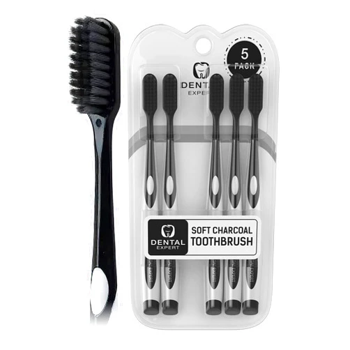 Dental Expert Charcoal Toothbrush Ultra Soft for Sensitive Gums - Teeth Whitening Brush for Adults & Children [Extra Family Pack] - Medium Tip Bristles