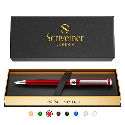 Scriveiner Deep Crimson Ballpoint Pen - Stunning Red Lacquer Luxury Pen, Chrome Finish, Schmidt Black Refill, Best Ball Pen Gift Set for Men & Women, Professional Executive Office, Nice Designer Pen