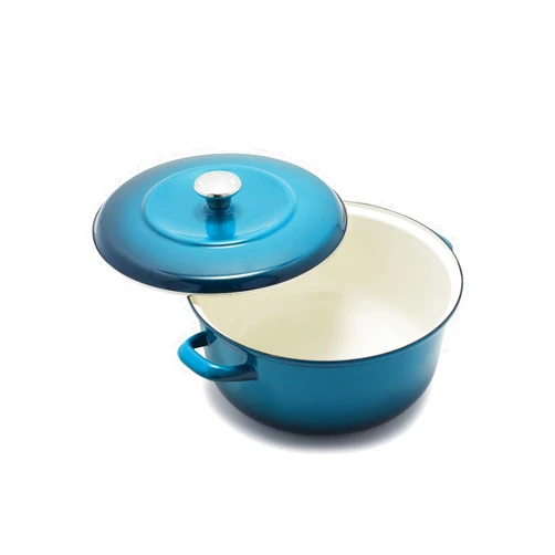 Merten & Storck European Crafted Enameled Iron, Round 7QT Dutch Oven Casserole with Lid, Aegean Teal