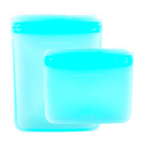 Bumkins Silicone Reusable Sandwich and Snack Bags, Storage, Food Prep, Lunch Bag, Washable Zip Bag, Microwave, Freezer and Dishwasher Safe, Travel, Leak Resistant, Sticky Lining Locks Out Air (Blue)