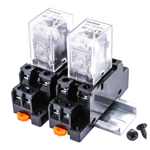 mxuteuk 2pcs JQX-13FL AC 110V/120V Coil 8 Pin 10A DPDT LED Indicator Electromagnetic Power Relay, with Base, with DIN Rail Slotted Aluminum