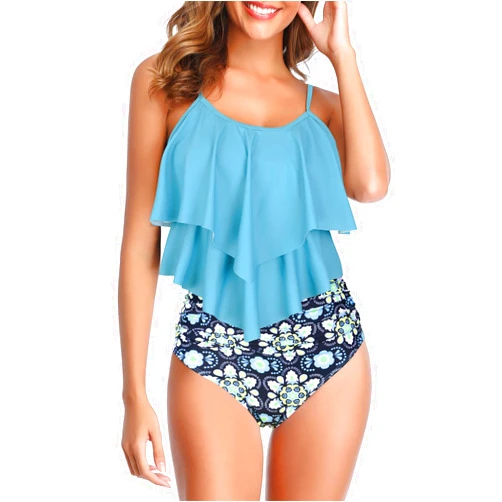 American Trends High Waisted Tankini Swimsuits for Women Flounce Top Tummy Control Bathing Suits