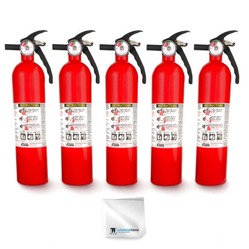 Kidde FA110 Multipurpose Fire Extinguishers 5 Pack - Red, (Rating 1-A:10-B:C) Includes Wholesalehome Cleaning Cloth