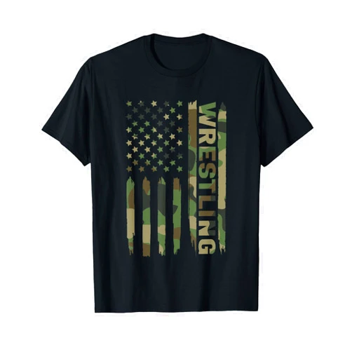 Light Catcher Wrestling American Flag Camo Wrestler T-Shirt