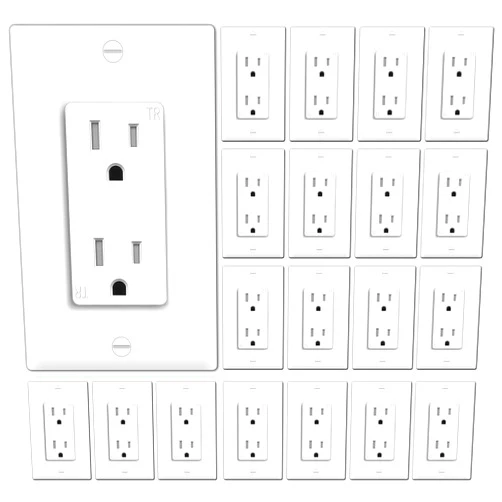 BESTTEN 20 Pack 15 Amp Tamper Resistant Decor Receptacle, Standard Electrical Wall Outlet, Residential and Commercial Use, 15A/125V/1875W, UL Listed, White