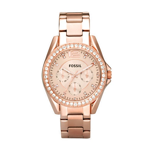 Fossil Women's Riley Quartz Stainless Steel Multifunction Watch, Color: Rose Gold Glitz (Model: ES2811)