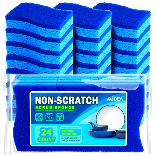 AIDEA-Brite Non-Scratch Scrub Sponge-24Count, Sponges for Dishes, Sponges Kitchen, Cleaning Sponge, Cleans Fast Without Scratching, Stands Up to Stuck-on Grime, Cleaning Power for Everyday Jobs