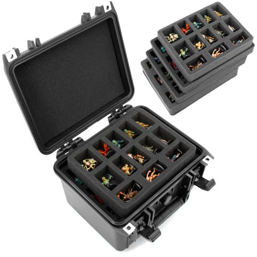 CASEMATIX Miniature Carrying Case for 43+ Miniatures - Hard Shell Miniature Storage Case with 3 Pre-Cut Foam Trays & 1 Customizable Tray Compatible with Warhammer 40k, DnD & More!