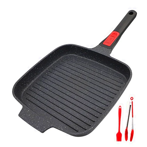 RANX INGST Griddle Pan with Detachable Handle, 10 Inch Cast Aluminium Non Stick Steak Pan for Induction Hob, Black