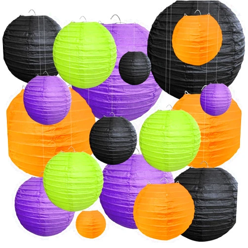 PheiLa 18 Pcs Paper Lantern Set Halloween Party Decorations, Assorted Sizes Round Hanging Party Decorations for Festival Halloween Indoor Outdoor Spooky Home Decor