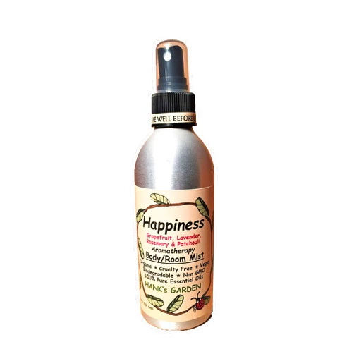 Hank's Garden HAPPINESS Aromatherapy Body Room Mist Spray - Lavender, Grapefruit, Rosemary, Patchouli - 100% Pure Essential Oils, Vegan, Organic, Non GMO (8 oz)
