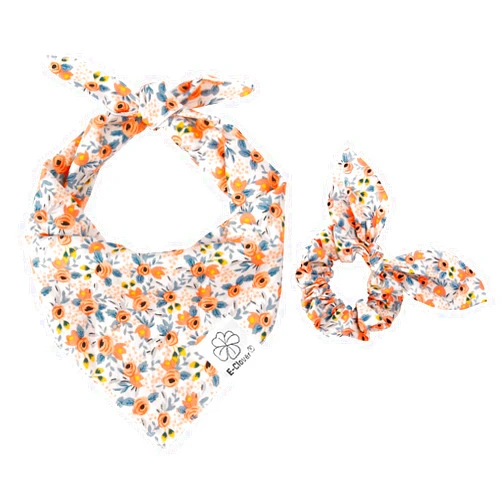 E-Clover Dog Bandanas & Matching Scrunchie Set Flower Dog Scarf Bibs Girl Pet Bandana with Bow Tie for Medium Large Dogs Owner Mom Fall