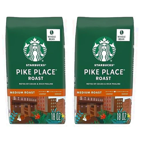 Starbucks Medium Roast Whole Bean Coffee — Pike Place — 100% Arabica — 1 bag (18 oz) (Pack of 2)