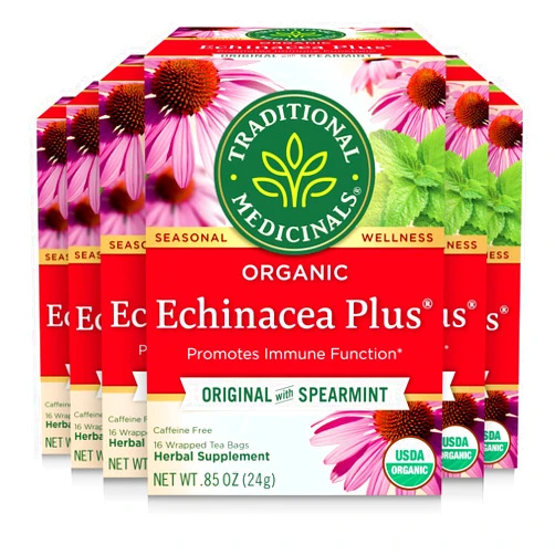 Traditional Medicinals Tea, Organic Echinacea Plus, Promotes Immune Function, w/ Spearmint, 96 Tea Bags (6 Pack)