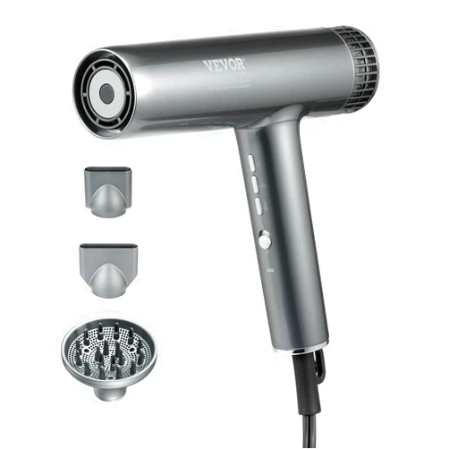 VEVOR Professional Hair Dryer, 3.0 Million Negative Ions Blow Dryer, 98,000RPM High-Speed Brushless Motor, 3 Temp & 3 Speeds, Lightweight Salon Hair Blow Dryers with Nozzles & Diffuser for Home Travel