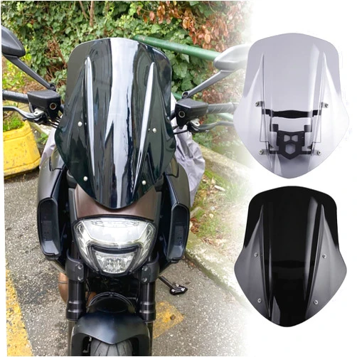 TAZGANTAX Motorcycle Fairing Wind Deflector Windshield Windscreen Flyscreen Protector Compatible with D-ucai Diavel 2014 2015 2016 2017 2018 Double Bubble Air Flow Screen Shield Visor (Grey Smoke)
