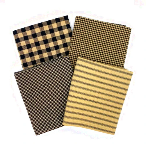 JCS Set of 4 Fat Quarters, Primitive Black Assorted Plaid Gingham Homespun Cotton Fabric Bundle by JCS