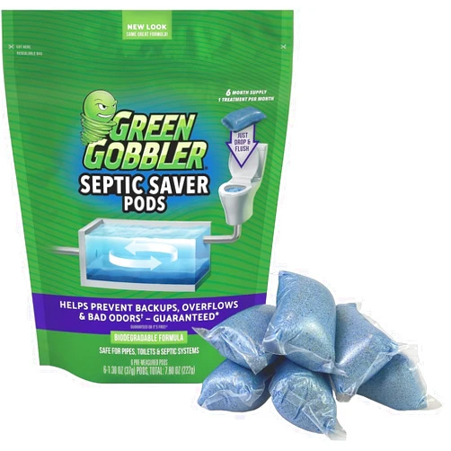 Green Gobbler Septic Tank Treatment Packets, 6 Month Supply - Natural Bacteria to Prevent Costly Septic Issues, Back-Ups, Foul Odor