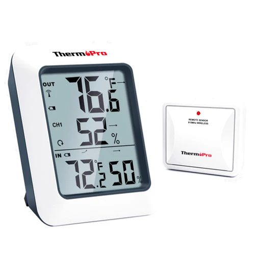ThermoPro TP60 Digital Hygrometer Indoor Outdoor Thermometer Wireless Temperature and Humidity Gauge Monitor Room Thermometer with 500ft/150m Range Humidity Meter